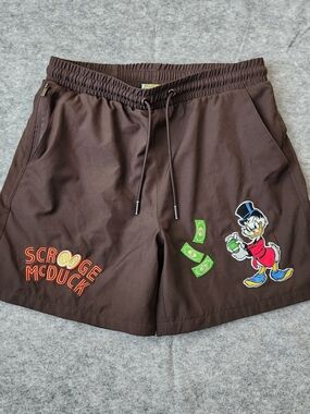 Disney DuckTales Swim Board Shorts Men's M Brown Scrooge McDuck Embroidered